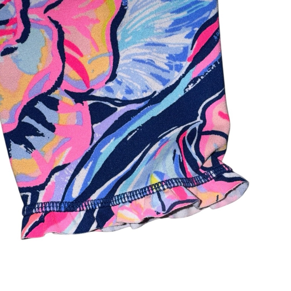 Lily Pulitzer Luxletic Pink Floral Capri Ruffle Hem Size Large - Picture 3 of 6